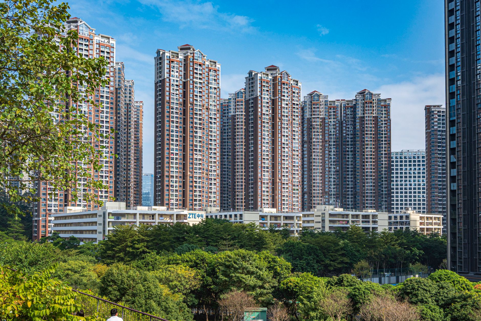 modern high rise buildings with greenery in urban area