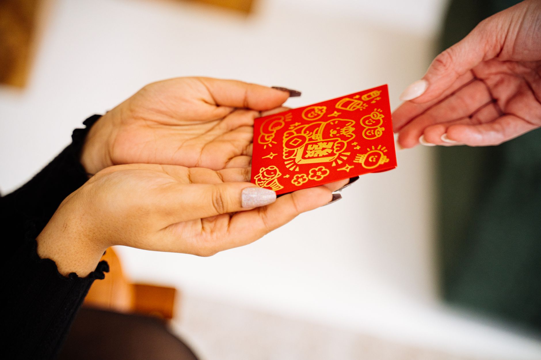 red envelope exchange for lunar new year celebration