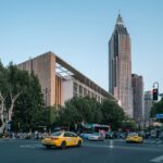 busy intersection near nanjing library in china