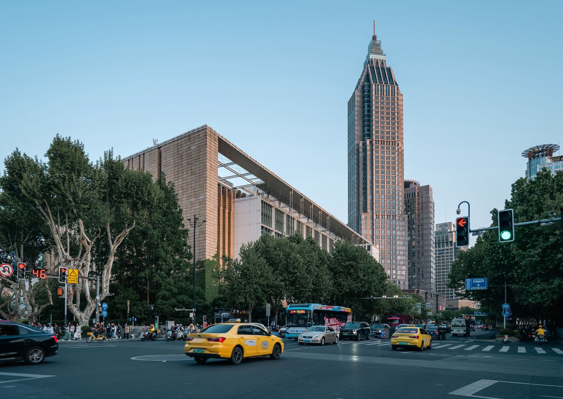 busy intersection near nanjing library in china