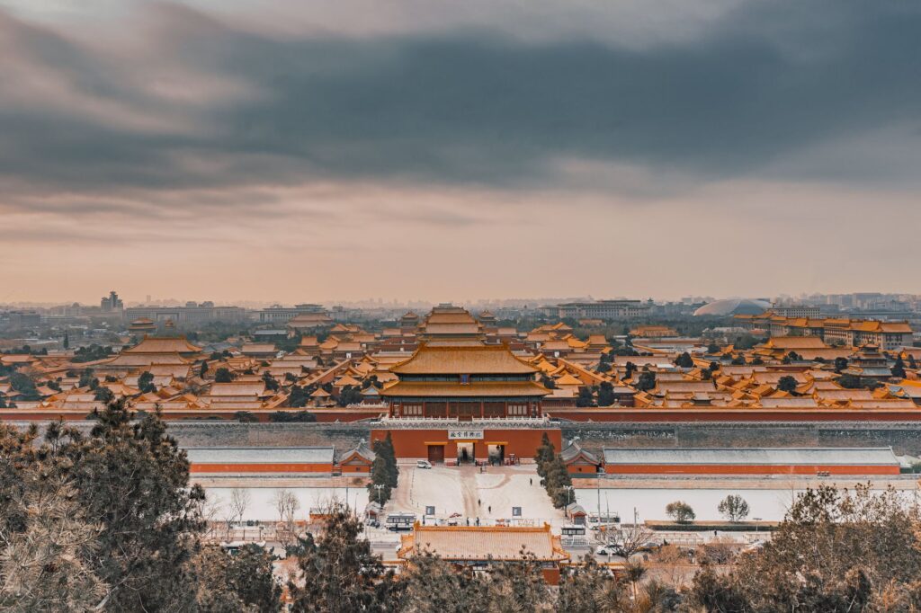 forbidden city under gray clouds