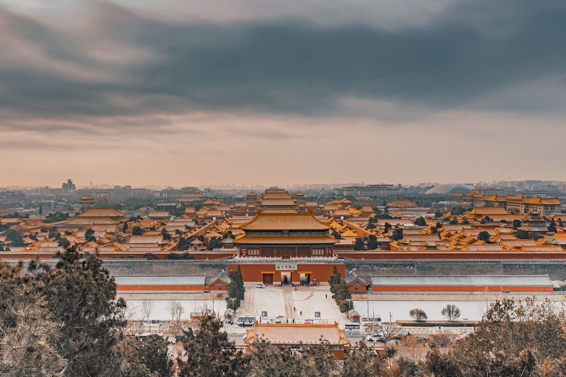 forbidden city under gray clouds